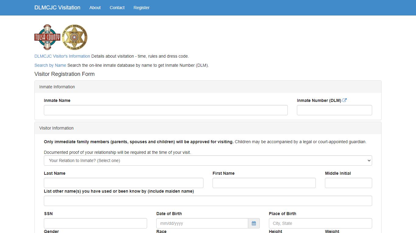 Visitation Request Application - DLMCJC Visitation - Tulsa County, Oklahoma