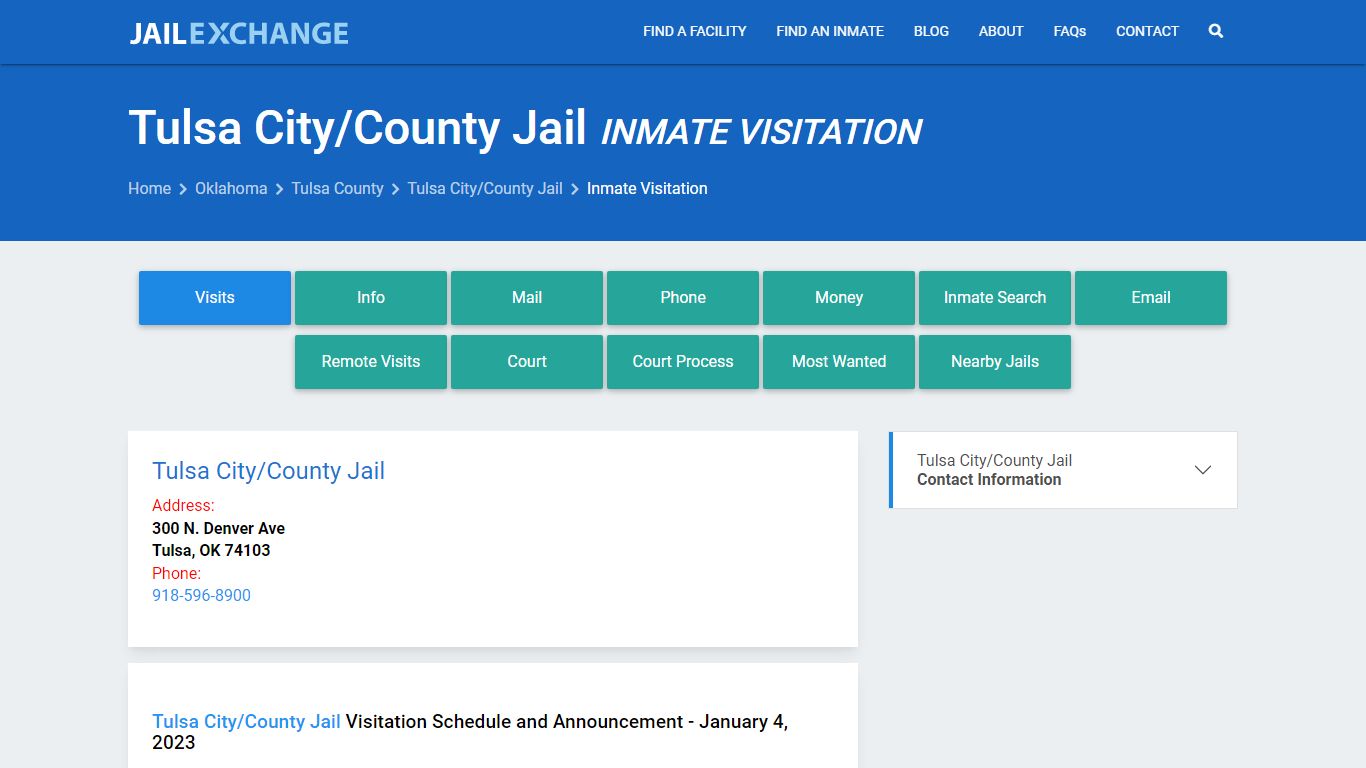 Inmate Visitation - Tulsa City/County Jail, OK - Jail Exchange